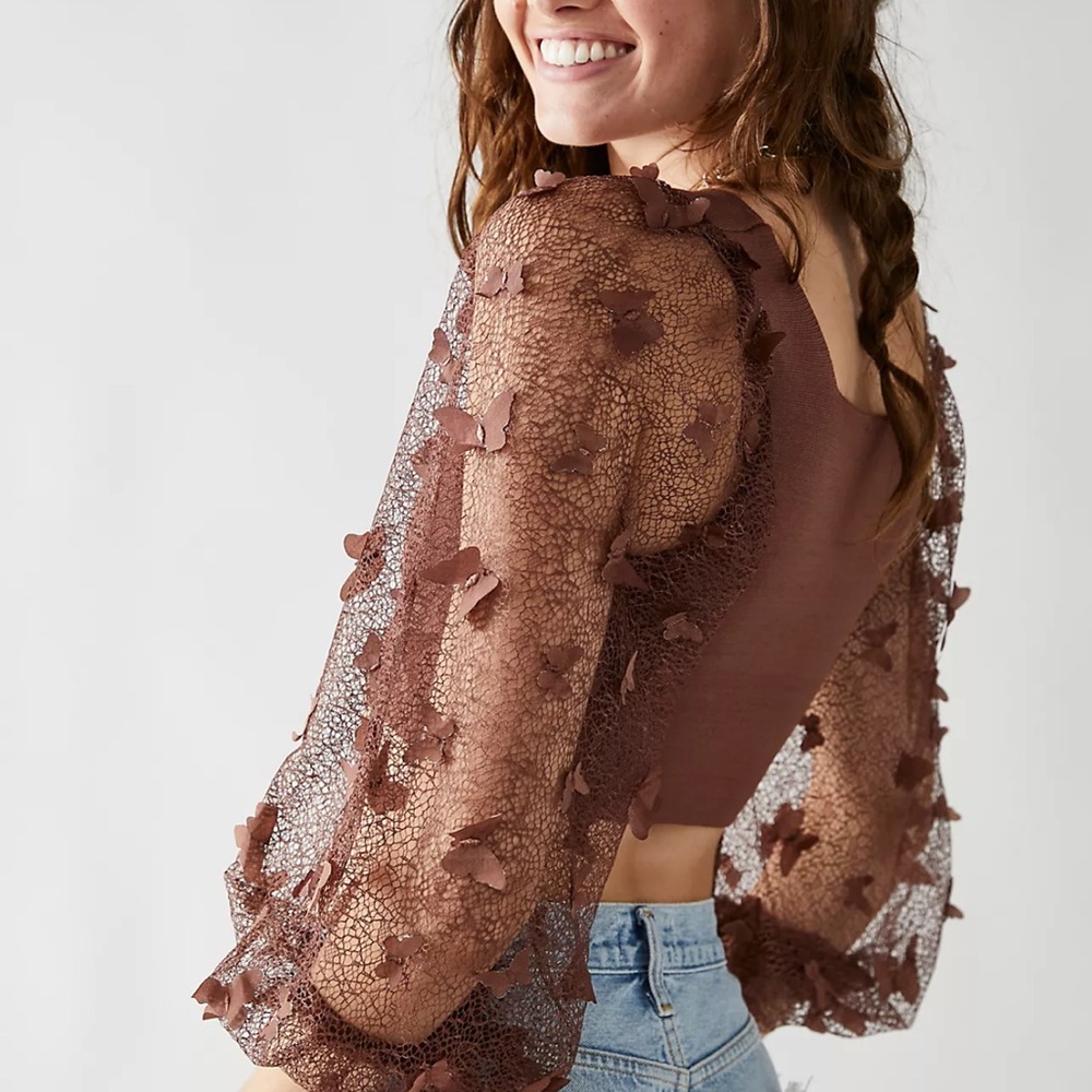 RARE Free People Flutter by Butterfly Crop Top in Brown